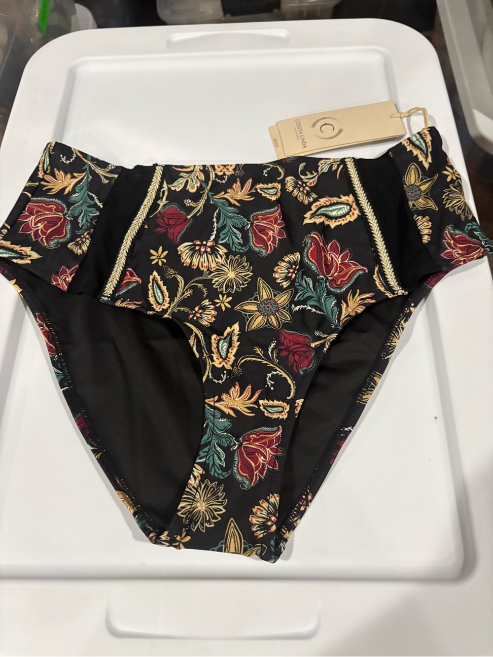 Black Floral Ruffle V-Neck Bikini Set - Picture 5 of 9